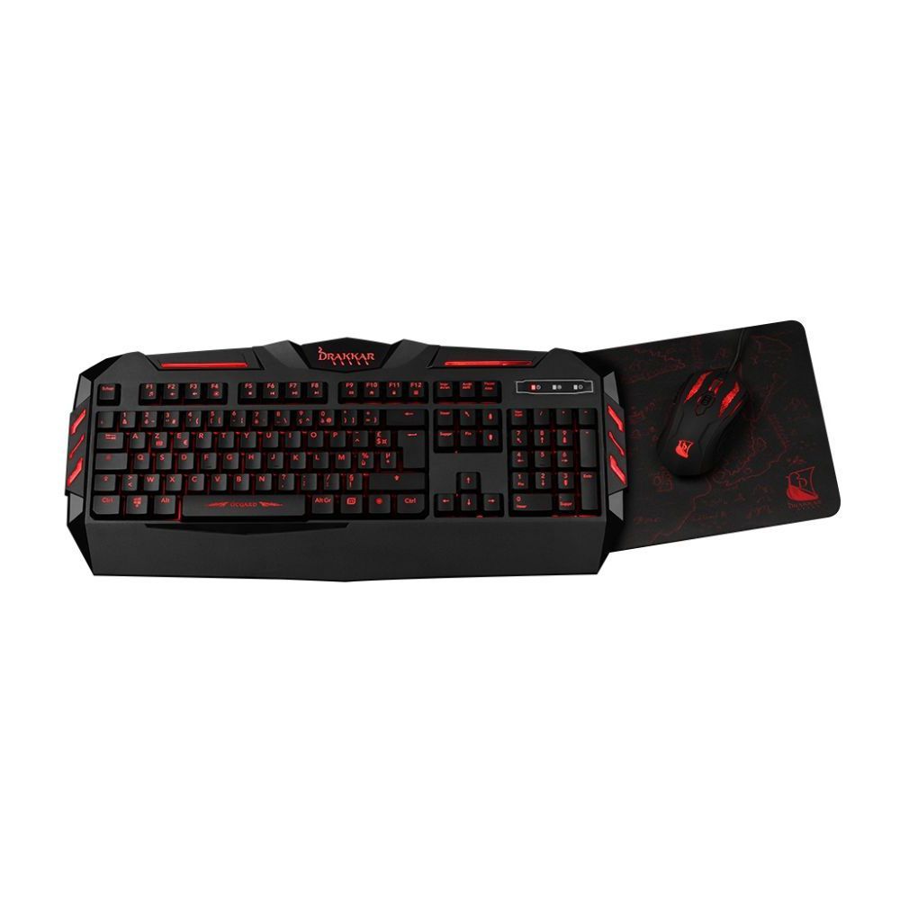 Ensemble clavier et souris Konix Drakkar Raider 3 en 1 - Éclairé LED - USB - AZERTY