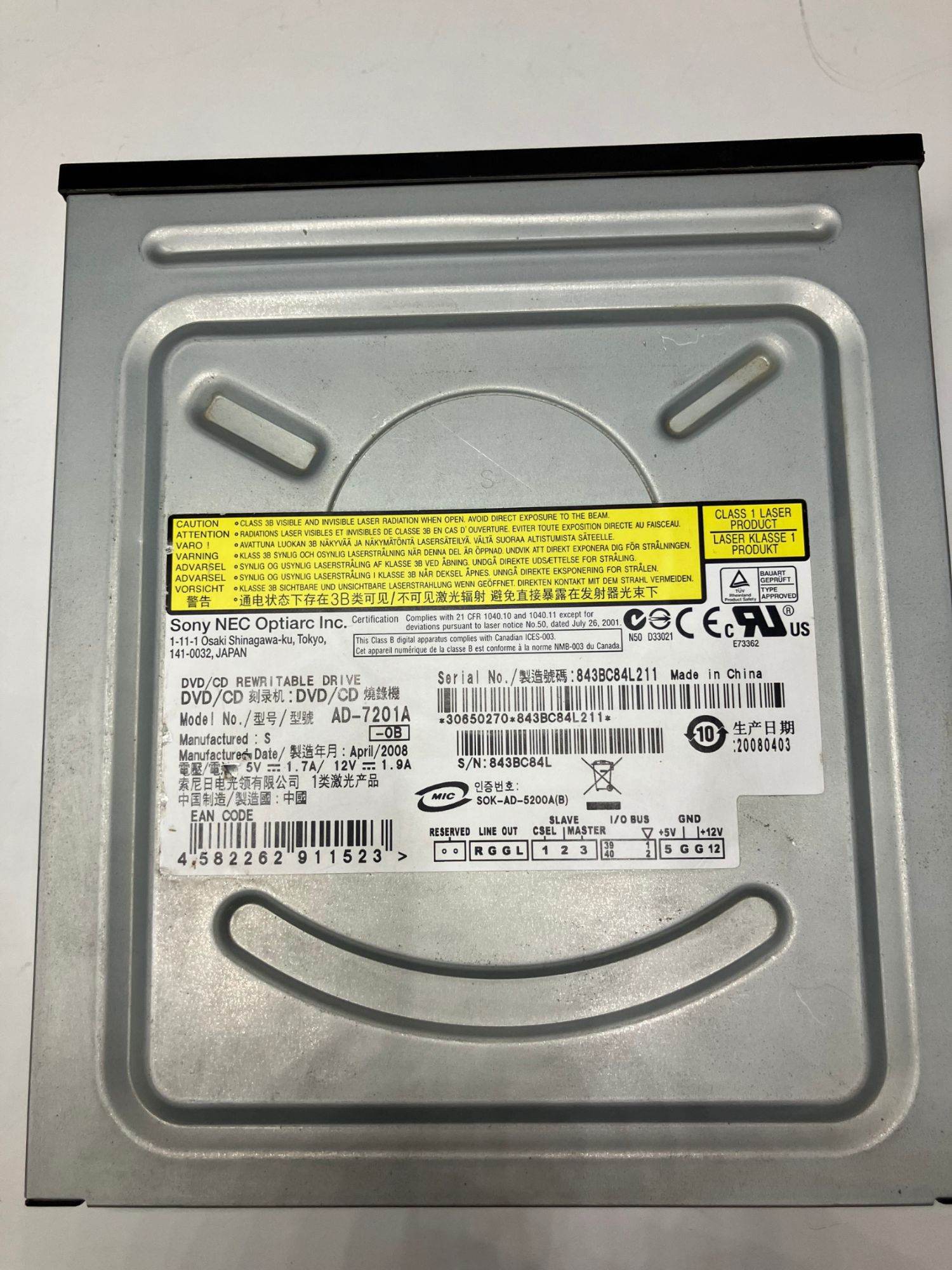 Sony NEC Optiarc AD-7201A DVD Drive - 5.25" Internal IDE - Beige (20x Read, 20x Write, 12x RAM)