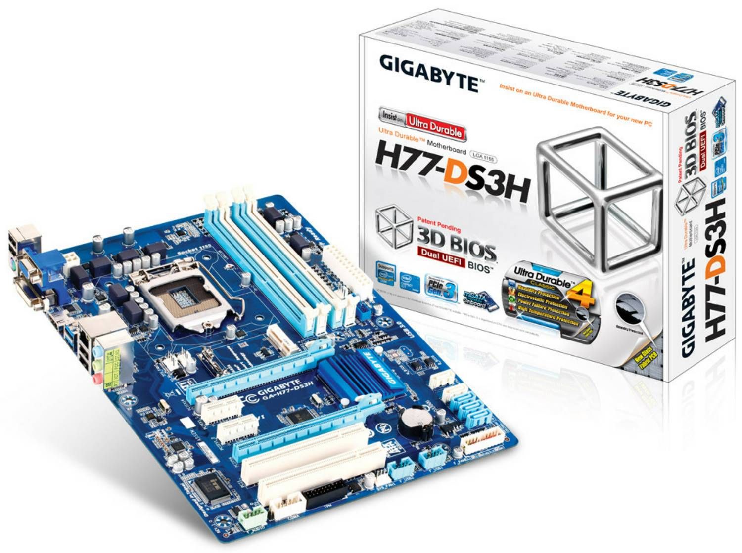 Gigabyte GA-H77-DS3H Motherboard - ATX, LGA1155 Socket, H77 Chipset, USB 3.0, Gigabit LAN, Integrated Graphics, 8-Channel HD Audio