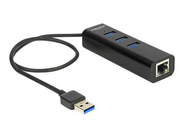 Concentrateur Delock 3 ports USB 3.0 avec Ethernet Gigabit