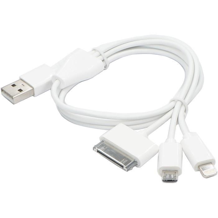 Continental Edison 3-in-1 Cable - Micro USB + Lightning + 30 Pins