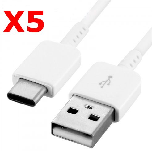Little Boutik USB/Type-C Cable, White (5-Pack) for Samsung, Sony, LG, Wiko, Huawei, HTC, Nokia, Asus, Archos, Teeno