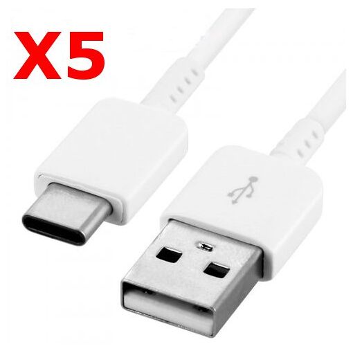 Little Boutik USB/Type-C Cable, White (5-Pack) for Samsung, Sony, LG, Wiko, Huawei, HTC, Nokia, Asus, Archos, Teeno
