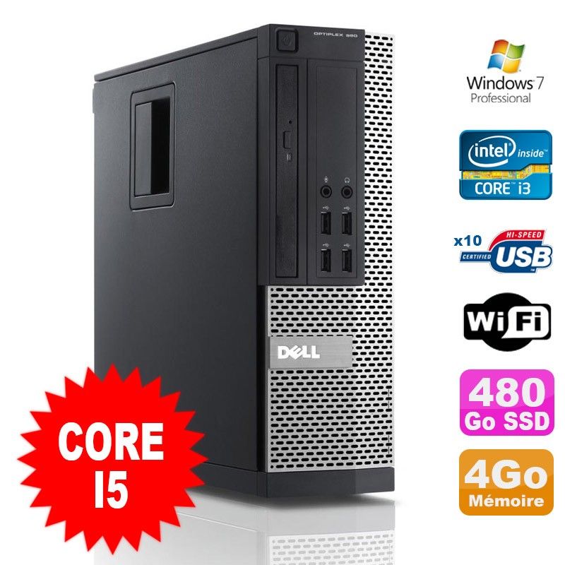 Dell Optiplex 990 SFF Desktop - Intel Core i5-2400, 3.1GHz, 4GB RAM, 480GB SSD, DVD Drive, WiFi, Windows 7 Pro