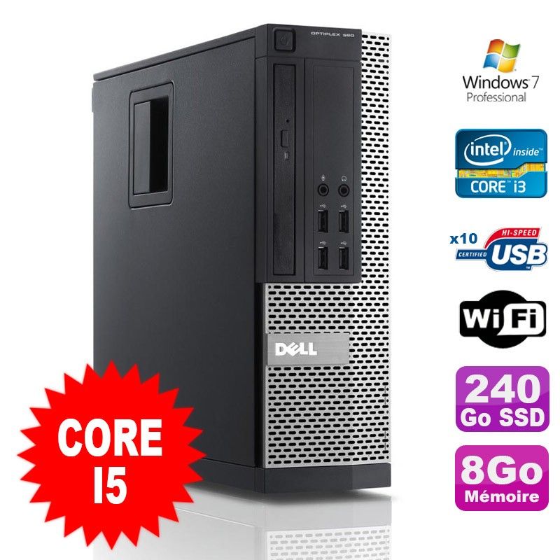 Dell Optiplex 990 SFF Desktop - Intel Core i5-2400, 8GB RAM, 240GB SSD, DVD, WiFi, Windows 7 Pro