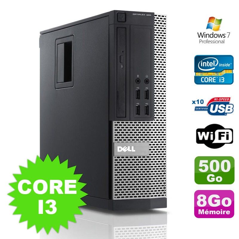 Dell Optiplex 990 SFF Desktop Computer - Intel Core i3-2120, 8GB RAM, 500GB HDD, DVD Drive, WiFi, Windows 7 Pro