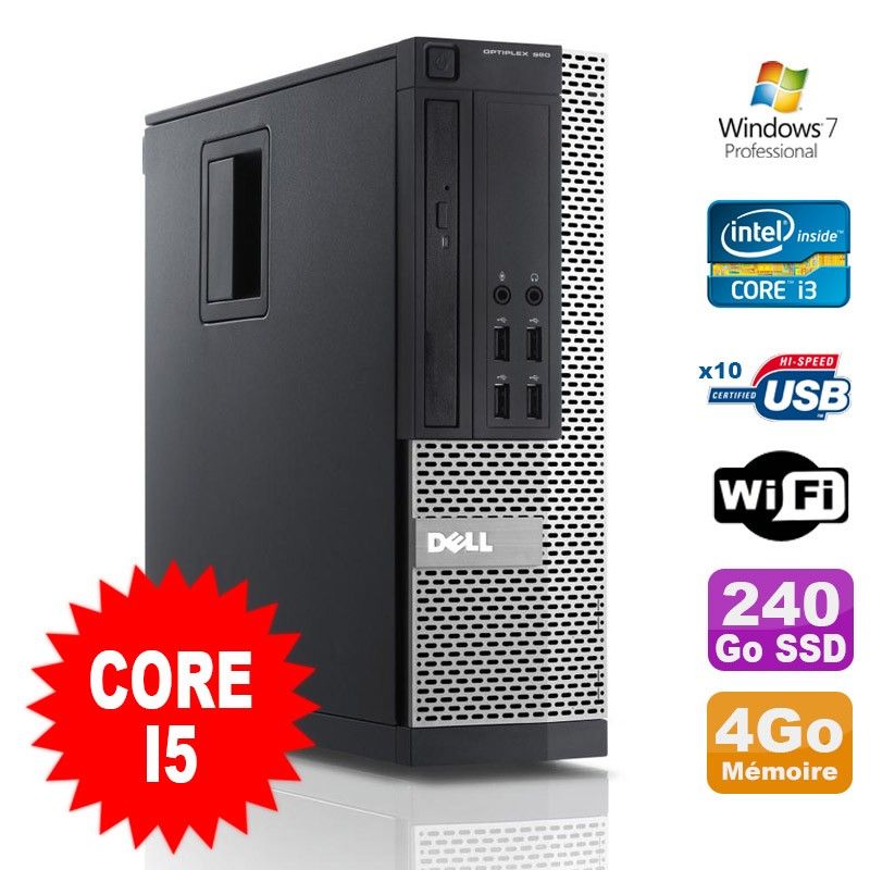 Dell Optiplex 990 SFF Desktop PC - Intel Core i5-2400, 4GB RAM, 240GB SSD, DVD Drive, WiFi, Windows 7 Pro
