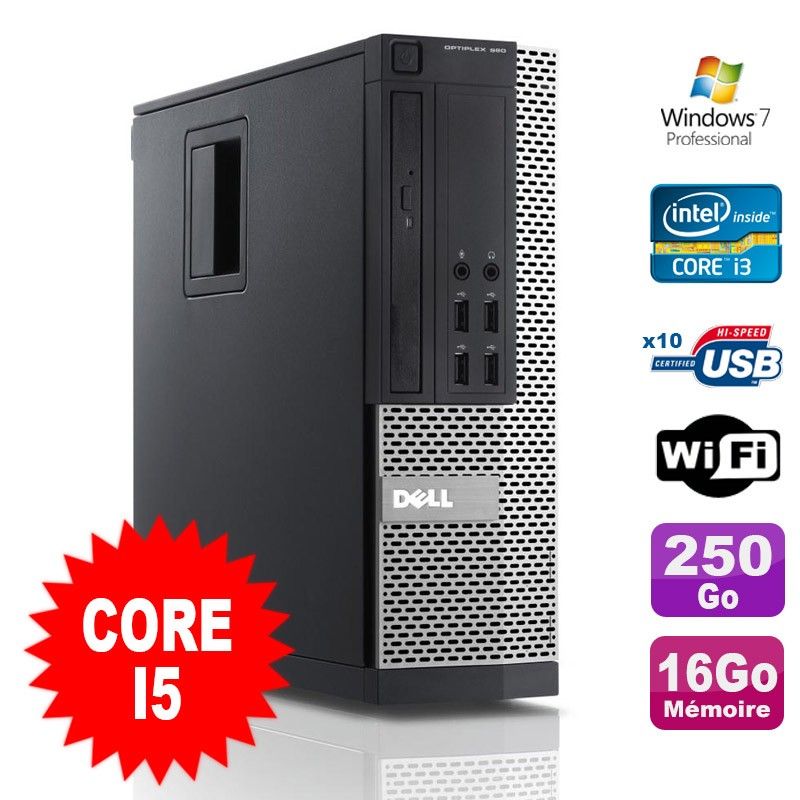 Dell Optiplex 990 SFF Desktop - Intel Core i5-2400, 16GB RAM, 250GB HDD, DVD Drive, WiFi, Windows 7 Pro