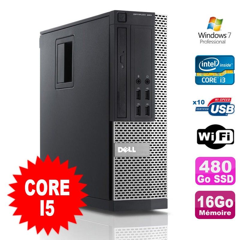 Dell Optiplex 990 SFF Desktop PC - Intel Core i5-2400, 3.1GHz, 16GB RAM, 480GB SSD, DVD, WiFi, Windows 7 Pro