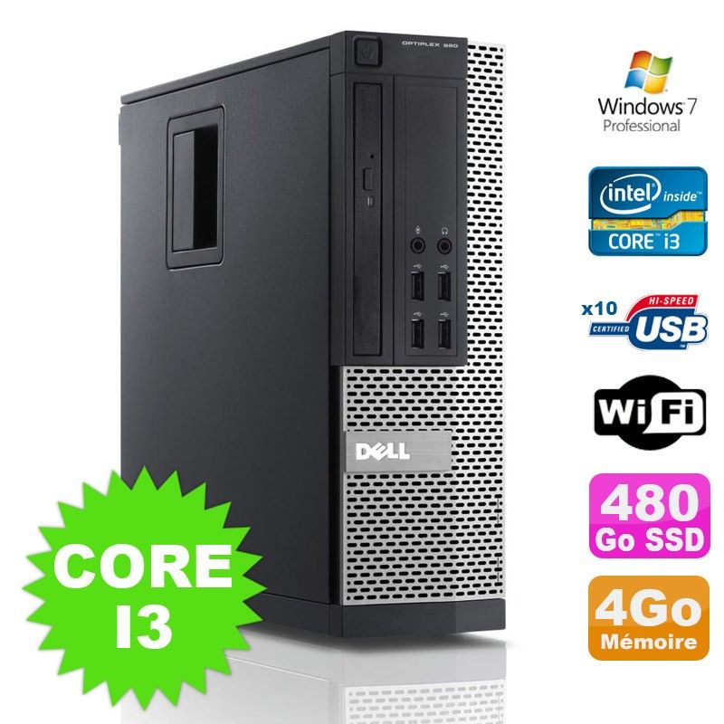 Dell Optiplex 990 SFF Desktop PC - i3-2120, 4GB RAM, 480GB SSD, DVD, WiFi, Windows 7 Pro