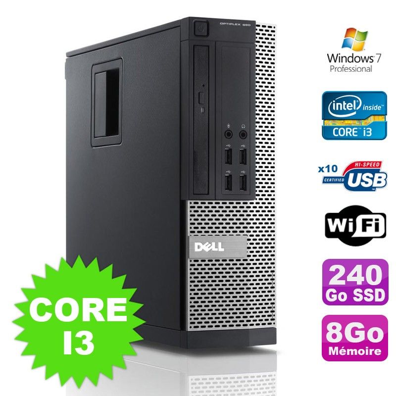 Dell Optiplex 990 SFF Desktop PC - Intel Core i3, 8GB RAM, 240GB SSD, DVD Drive, WiFi, Windows 7 Pro