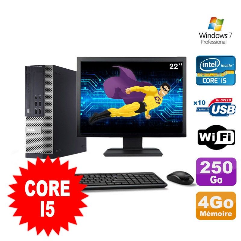 Dell Optiplex 990 SFF I5-2400 3.1GHz 4GB 250GB DVD WiFi Windows 7 + 22" Screen