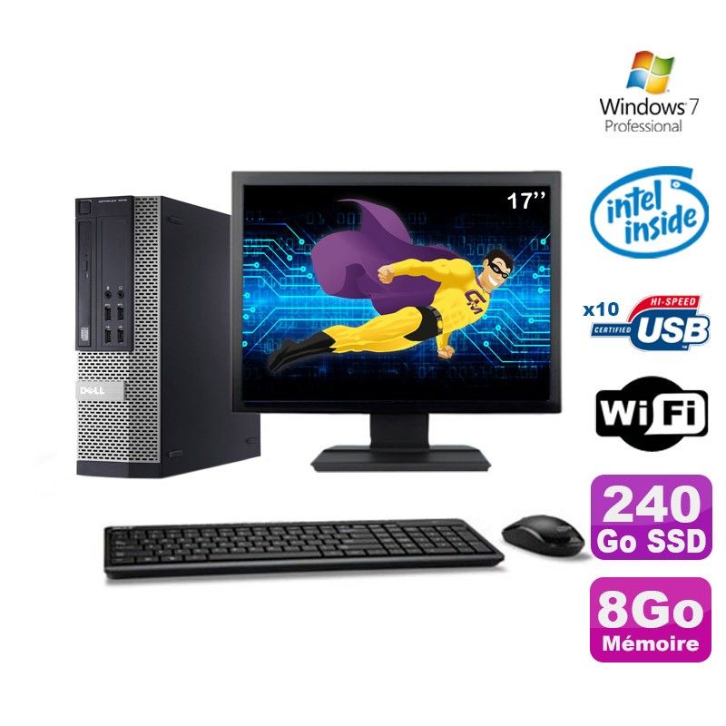 Ordinateur de bureau Dell Optiplex 990 SFF - Processeur Intel G630, 8 Go de RAM, 240 Go SSD, DVD, Wi-Fi, Windows 7 Pro