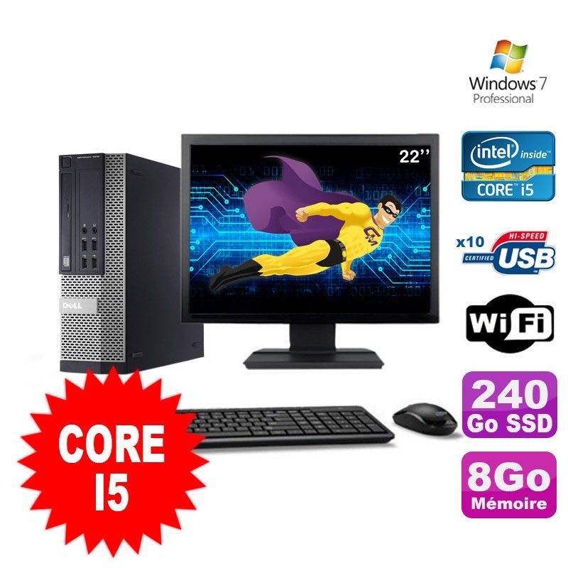 Dell Optiplex 990 SFF I5-2400 3.1GHz 8GB 240GB SSD DVD WiFi W7 + 22" Monitor