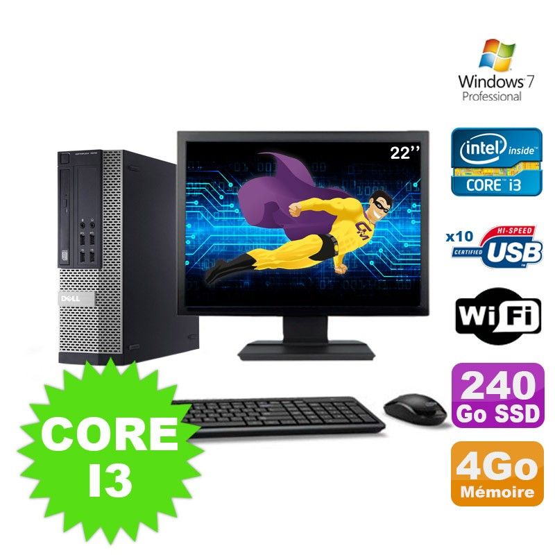 Dell Optiplex 990 SFF Desktop PC - Intel Core i3-2120, 4GB RAM, 240GB SSD, DVD Drive, WiFi, Windows 7 Pro