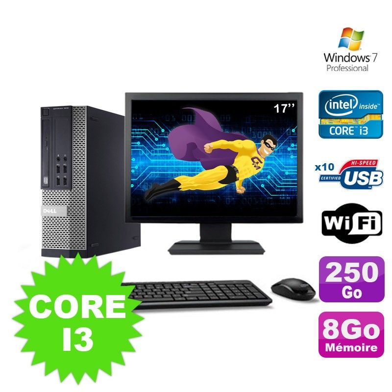 Dell Optiplex 990 SFF Desktop Computer - i3-2120, 8GB RAM, 250GB HDD, DVD Drive, WiFi, Windows 7 Pro