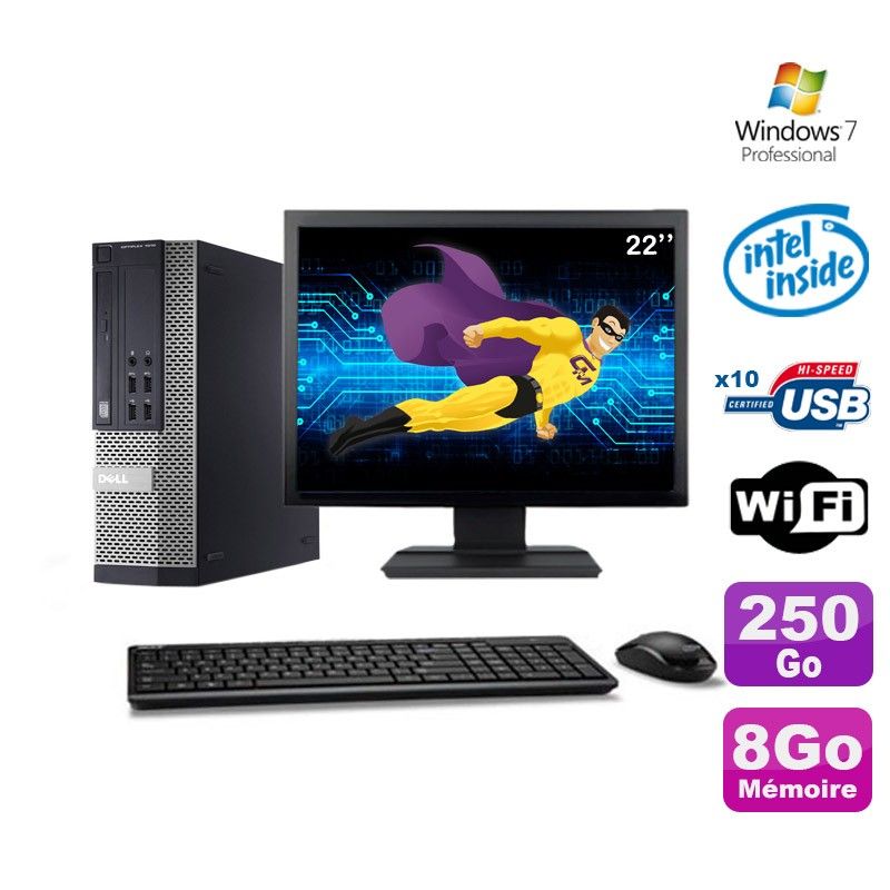 Ordinateur de bureau Dell Optiplex 990 SFF - Processeur Intel G630, 8 Go de RAM, disque dur 250 Go, lecteur DVD, WiFi, Windows 7 Pro