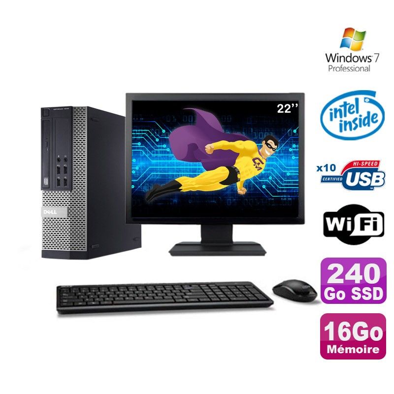 Dell Optiplex 990 SFF PC - 2.7GHz Intel G630, 16GB RAM, 240GB SSD, DVD, WiFi, Windows 7 Pro
