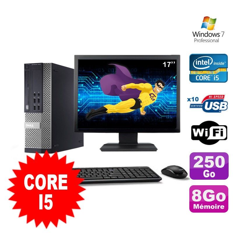 Dell Optiplex 990 SFF I5-2400 3.1GHz 8GB 250GB DVD WiFi W7 + 17" Monitor