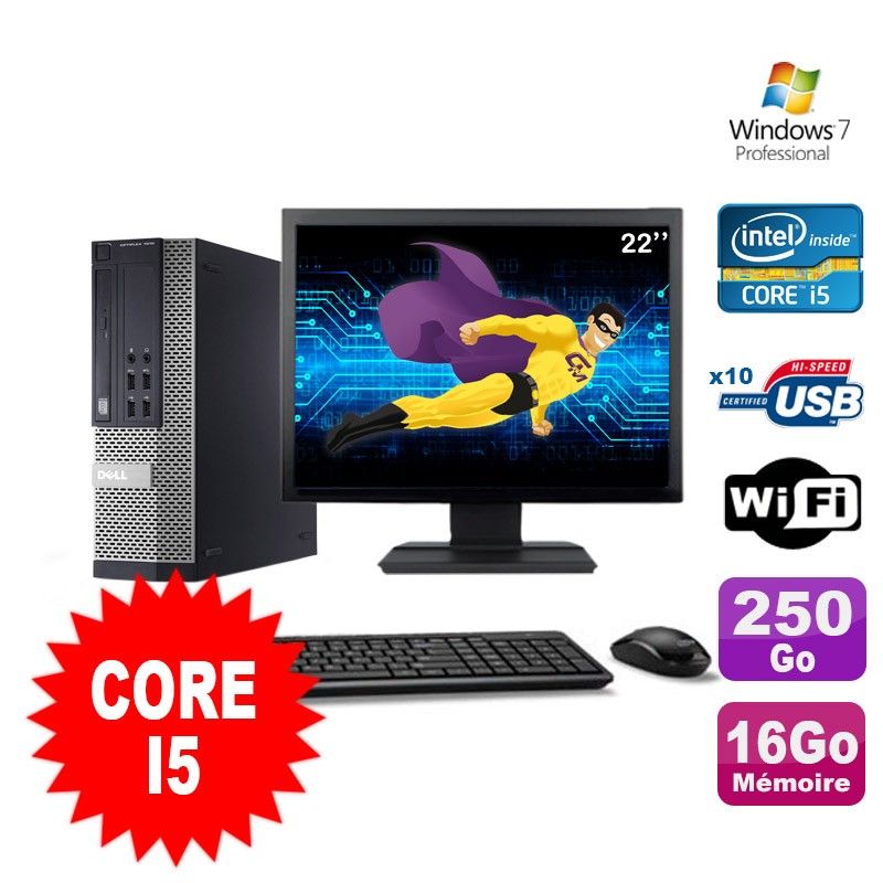 Dell Optiplex 990 SFF I5-2400 3.1GHz 16GB 250GB DVD WiFi W7 + 22" Monitor