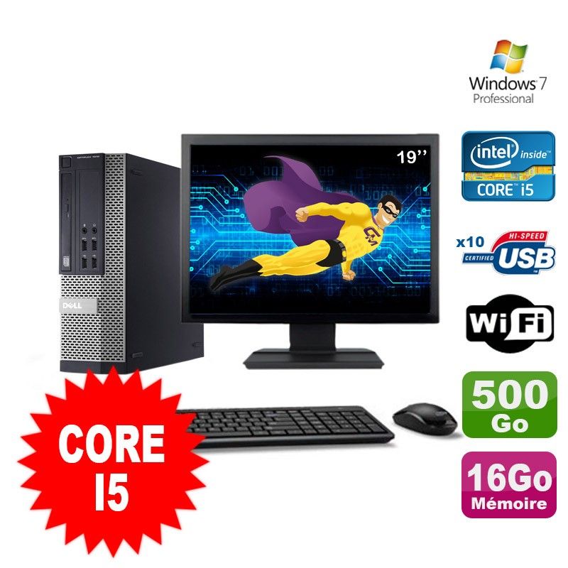 Dell Optiplex 990 SFF I5-2400 3.1GHz 16GB 500GB DVD WiFi Windows 7 + 19" Monitor
