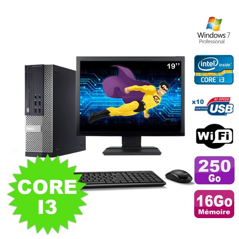 Dell Optiplex 990 SFF Desktop PC - Intel Core i3-2120, 16GB RAM, 250GB HDD, DVD Drive, WiFi, Windows 7 Pro