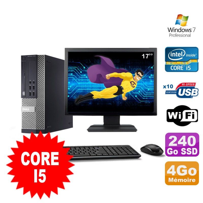 Dell Optiplex 990 SFF I5-2400 3.1GHz 4GB 240GB SSD DVD WiFi Windows 7 + 17" Monitor