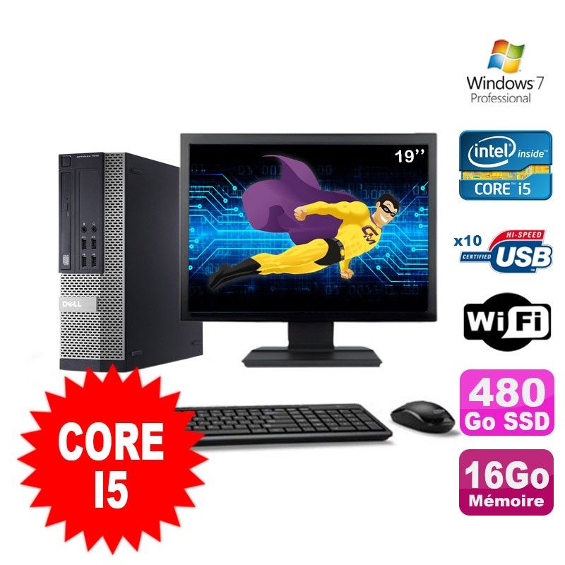 Dell Optiplex 990 SFF I5-2400 3.1GHz 16GB 480GB SSD DVD WiFi Win7 + 19" Screen