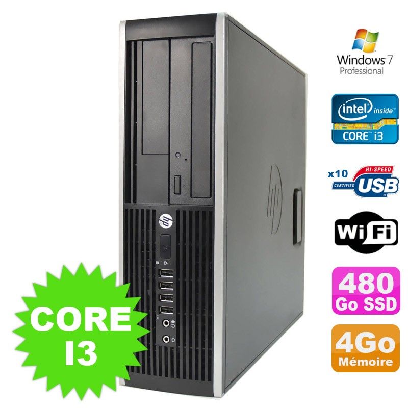 HP Compaq Elite 8100 SFF Desktop PC - Intel Core i3-530, 4GB RAM, 480GB SSD, DVD Drive, WiFi, Windows 7 Pro