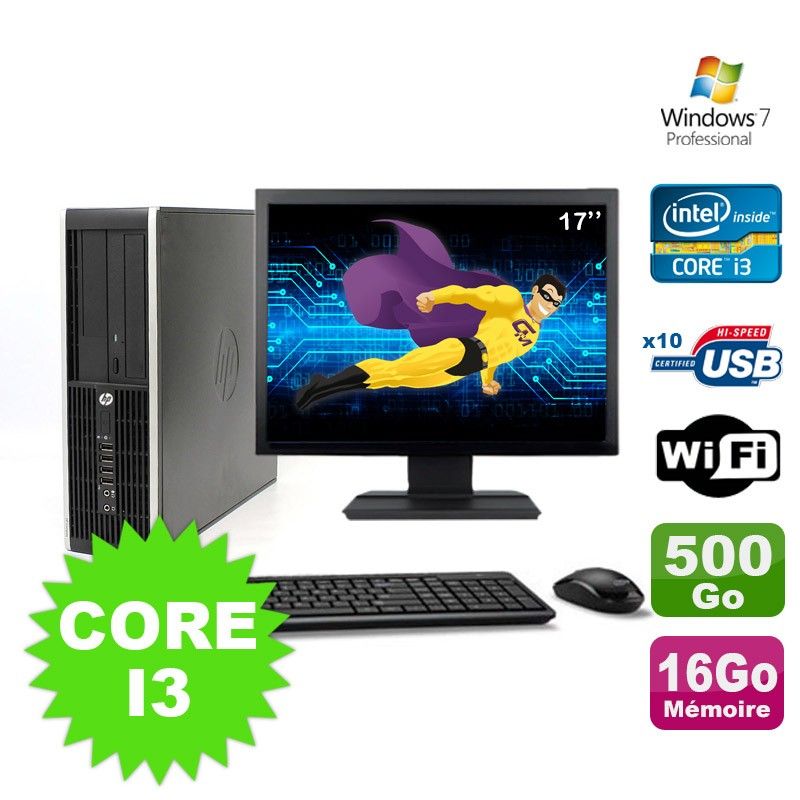 HP Compaq Elite 8100 SFF Core i3-530 16GB 500GB DVD WiFi Windows 7 + 17" Screen