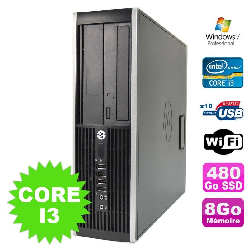 Ordinateur de bureau HP Compaq Elite 8100 SFF - Processeur Intel Core i3-530, 8 Go de RAM, 480 Go SSD, Lecteur DVD, Wi-Fi, Windows 7 Pro