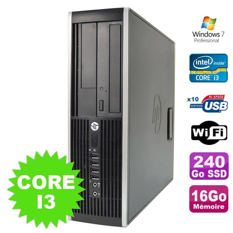 Ordinateur de bureau HP Compaq Elite 8100 SFF - Processeur Intel Core i3-530, 16 Go de RAM, 240 Go SSD, Lecteur DVD, Wi-Fi, Windows 7 Pro