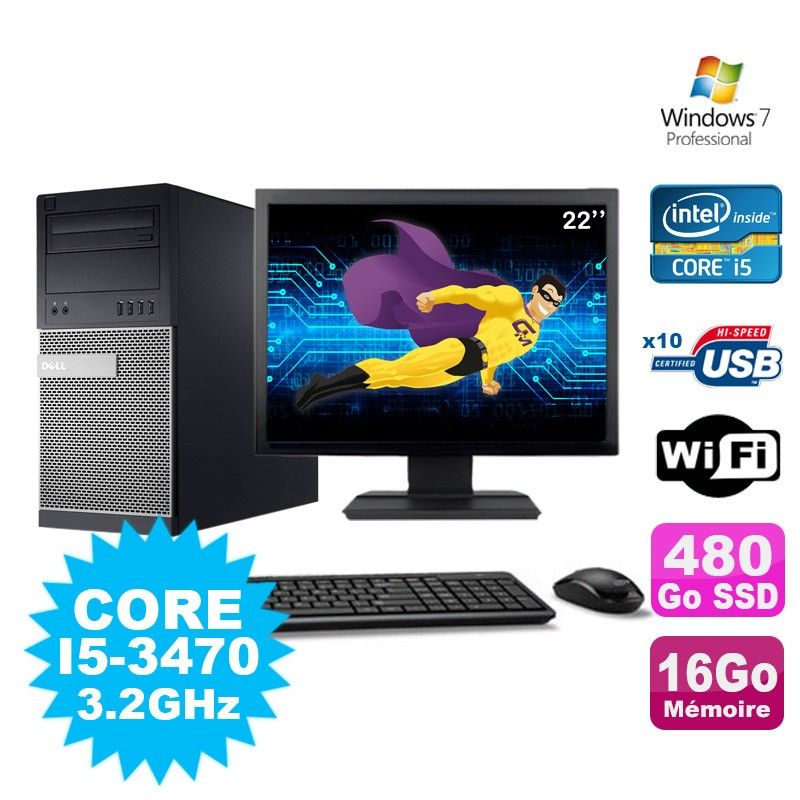 Dell Optiplex 7010 Desktop PC - I5-3470, 16GB RAM, 480GB SSD, WiFi, Windows 7