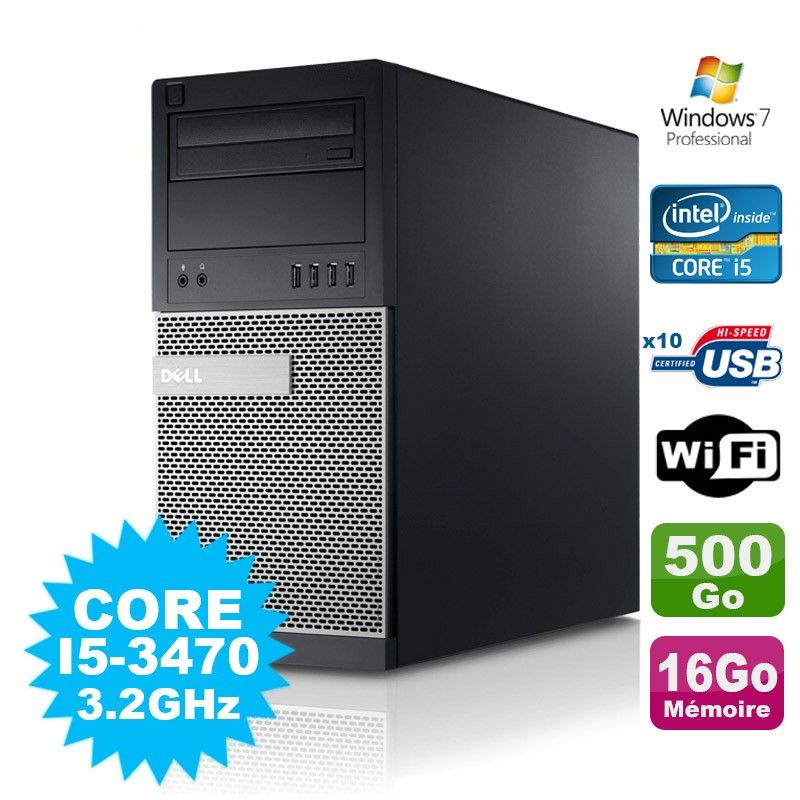 Dell Optiplex 7010 Desktop PC - Intel Core i5-3470, 16GB RAM, 500GB HDD, DVD Drive, WiFi, Windows 7