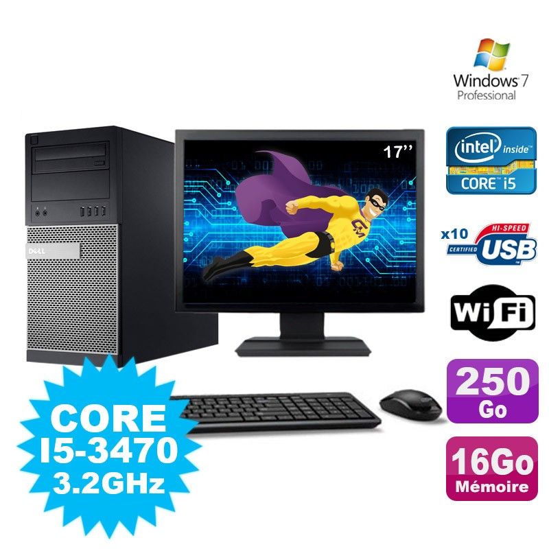 Dell Optiplex 7010 Tower PC - I5-3470, 3.2GHz, 16GB RAM, 250GB HDD, WiFi, Windows 7