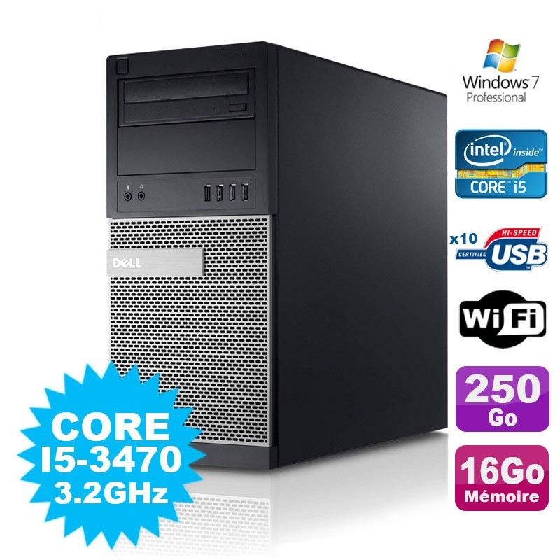Dell Optiplex 7010 Desktop PC - Intel Core i5-3470, 16GB RAM, 250GB HDD, DVD Drive, WiFi, Windows 7