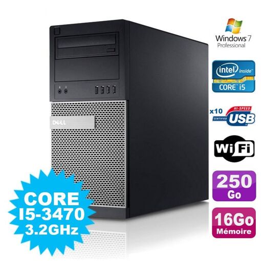 Dell Optiplex 7010 Desktop PC - Intel Core i5-3470, 16GB RAM, 250GB HDD, DVD Drive, WiFi, Windows 7