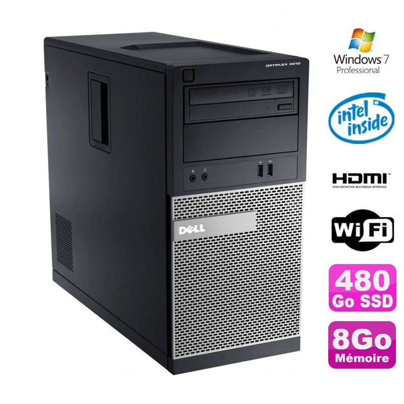 Dell Optiplex 3010 MT Desktop PC - Intel G2020, 8GB RAM, 480GB SSD, HDMI, WiFi, Windows 7 Professional