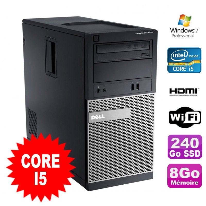 Dell Optiplex 3010 MT Desktop PC - Intel i5-2400, 8GB RAM, 240GB SSD, HDMI, WiFi, Windows 7 Pro