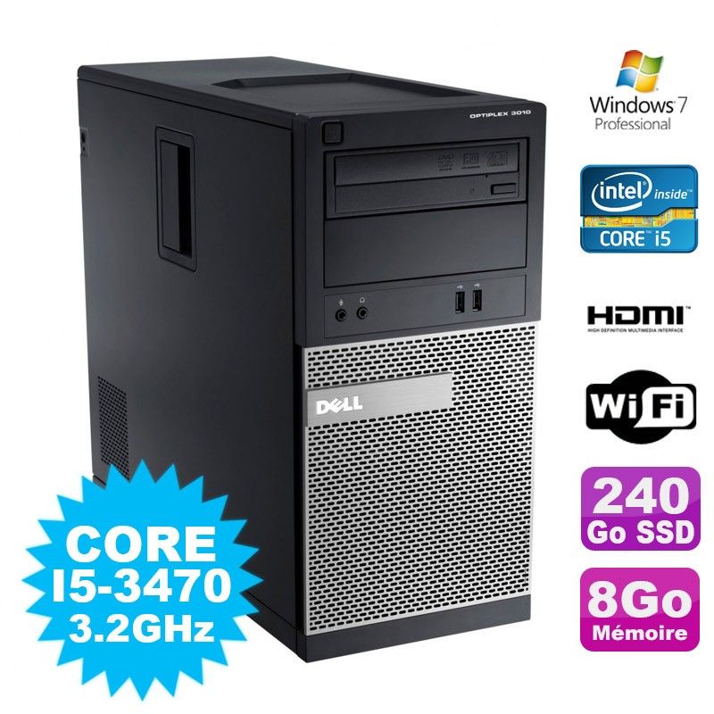 Dell Optiplex 3010 MT Intel I5-3470 8GB RAM 240GB SSD WiFi PC