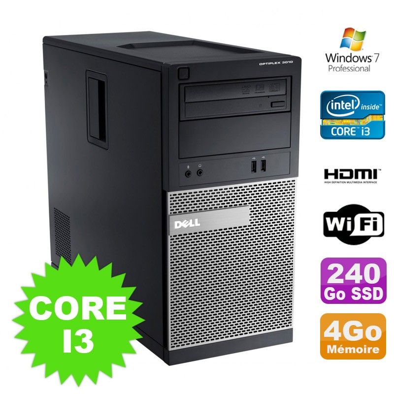 Dell Optiplex 3010 MT Intel I3-2120 4GB 240GB SSD HDMI WiFi Windows 7