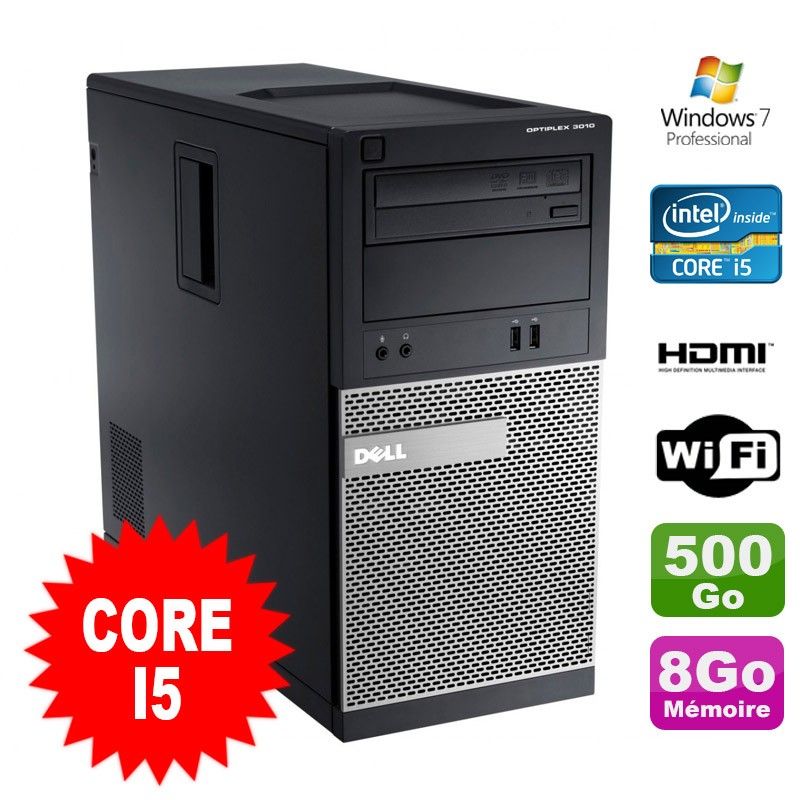 Dell Optiplex 3010 MT Desktop PC - Intel i5-2400, 8GB RAM, 500GB HDD, DVD Burner, HDMI, WiFi, Windows 7 Pro