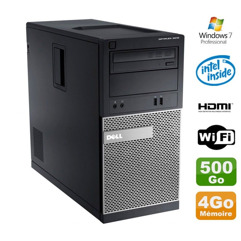 Dell Optiplex 3010 MT Desktop PC - Intel Pentium G2020, 4GB RAM, 500GB HDD, DVD Burner, HDMI, WiFi, Windows 7 Pro