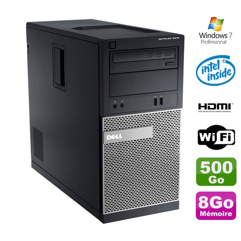 Dell Optiplex 3010 MT Desktop PC - Intel Pentium G2020, 8GB RAM, 500GB HDD, DVD Burner, HDMI, WiFi, Windows 7 Pro