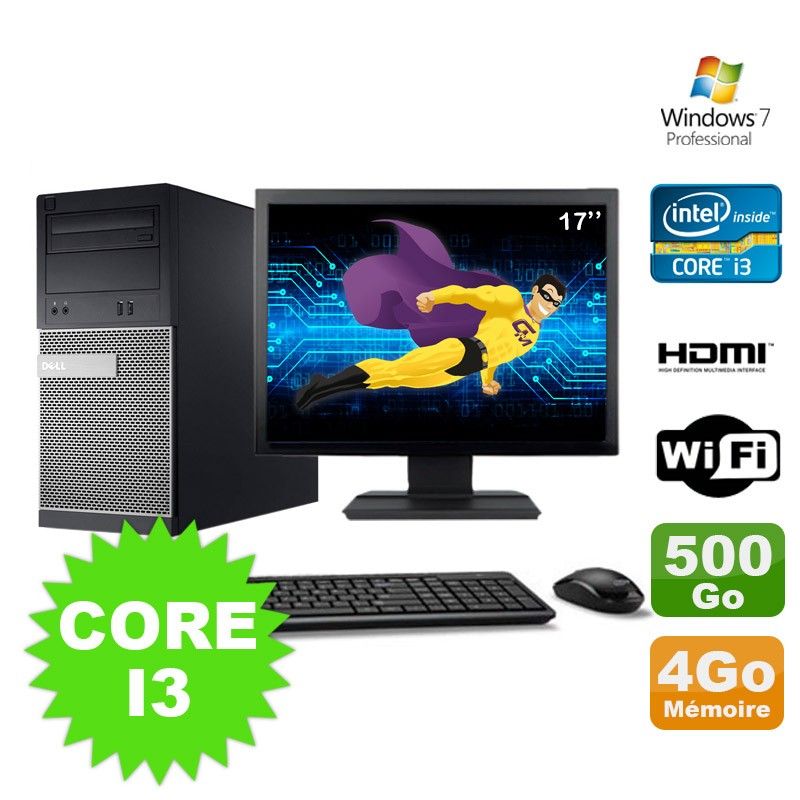 Dell 3010 MT Desktop PC - Intel Core i3-2120, 4GB RAM, 500GB HDD, DVD Burner, WiFi, Windows 7 Pro