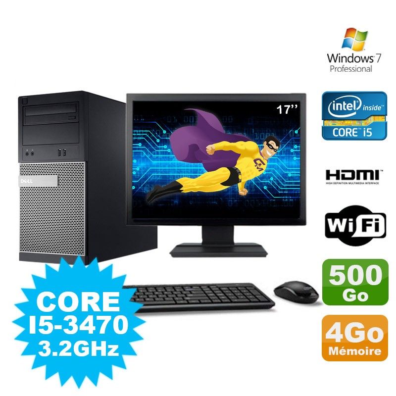 Dell 3010 MT Desktop PC - Intel Core i5-3470, 4GB RAM, 500GB HDD, DVD Burner, HDMI, WiFi, Windows 7 Pro