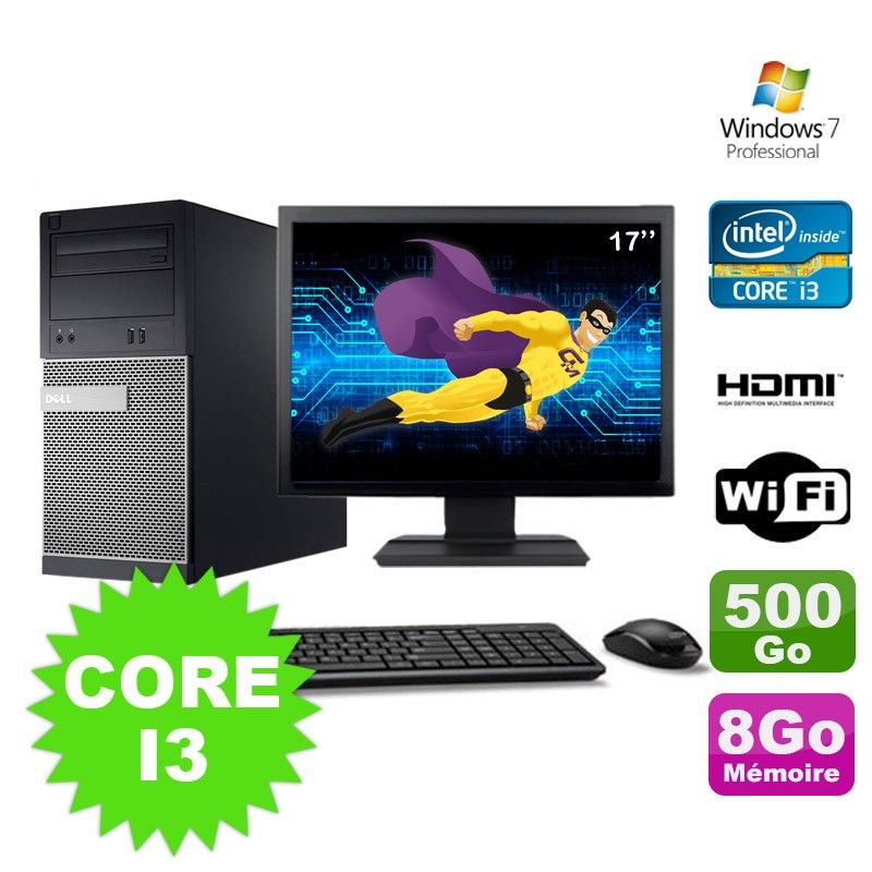 Dell 3010 MT Desktop PC - Intel Core i3-2120, 8GB RAM, 500GB HDD, DVD Burner, HDMI, WiFi, Windows 7 Pro