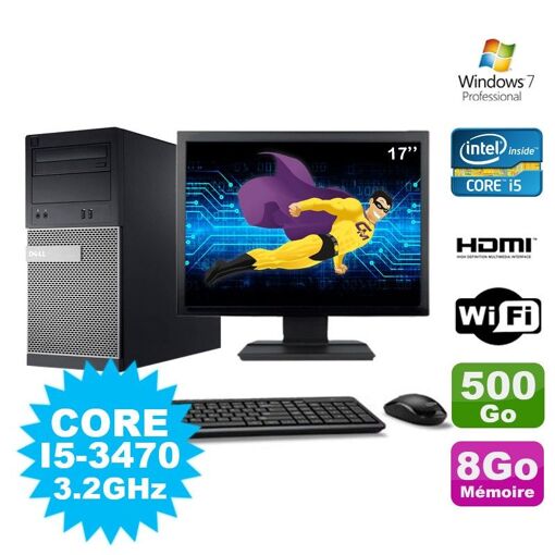 PC de escritorio Dell 3010 MT - Procesador Intel Core i5-3470, 8 GB de RAM, 500 GB HDD, Grabadora de DVD, HDMI, WiFi, Windows 7 Profesional