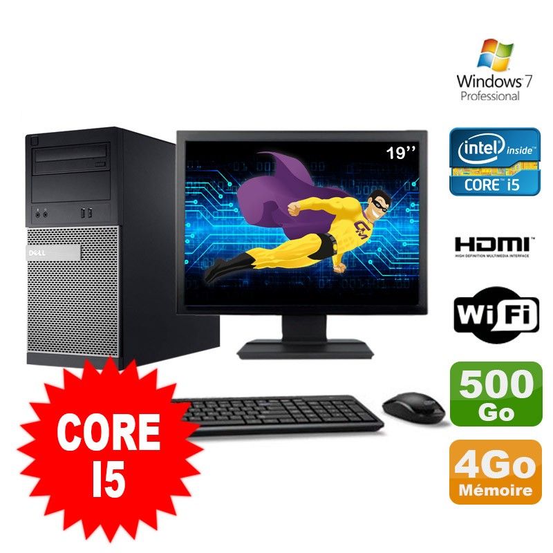 Dell PC Tower 3010 MT with Intel Core i5-2400, 4GB RAM, 500GB HDD, DVD Burner, HDMI, WiFi, Windows 7 Pro