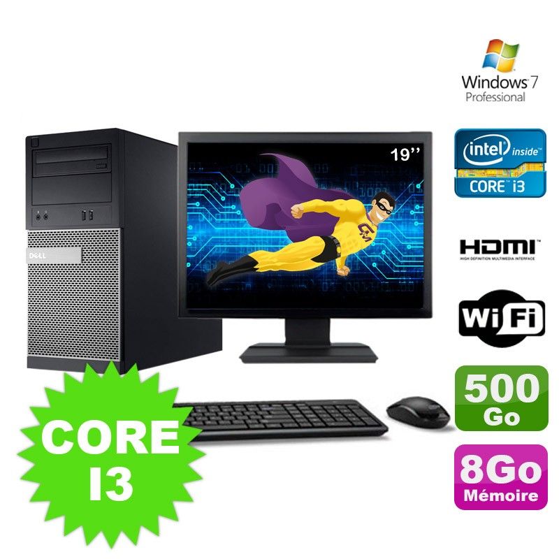 Dell 3010 MT Desktop PC - Intel Core i3-2120, 8GB RAM, 500GB HDD, DVD Burner, HDMI, WiFi, Windows 7 Pro